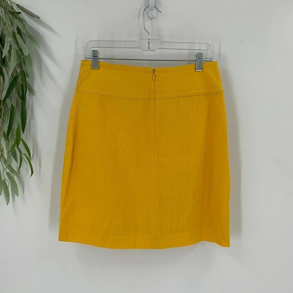 Ann Taylor Skirt Size 4 Faux Wrap Yellow Linen - Picture 5 of 11
